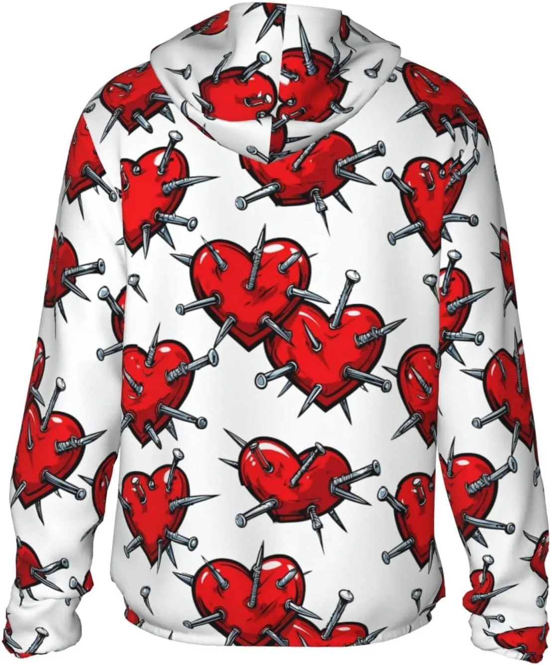 Lightweight UV Protection Sun Jacket, Red Heart with Nails Print Sportswear Hooded Sunblock Shirt for Outdoor