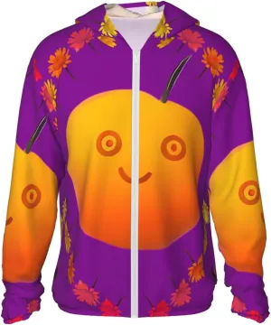 Lightweight UV Protection Sun Jacket, Smiley Orange Print Sportswear Hooded Sunblock Shirt for Outdoor