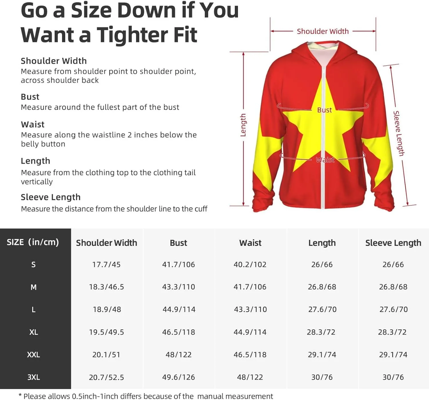 Lightweight UV Protection Sun Jacket, Vietnamese Flag Print Sportswear Hooded Sunblock Shirt for Outdoor