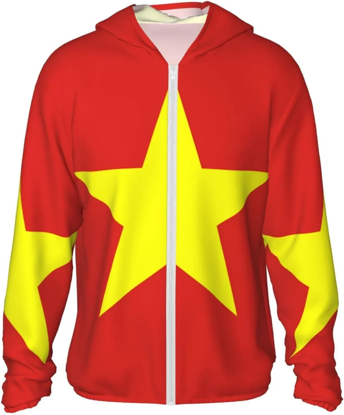 Lightweight UV Protection Sun Jacket, Vietnamese Flag Print Sportswear Hooded Sunblock Shirt for Outdoor