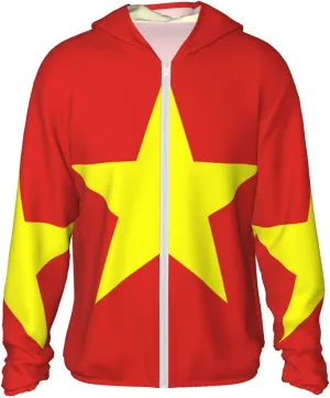 Lightweight UV Protection Sun Jacket, Vietnamese Flag Print Sportswear Hooded Sunblock Shirt for Outdoor