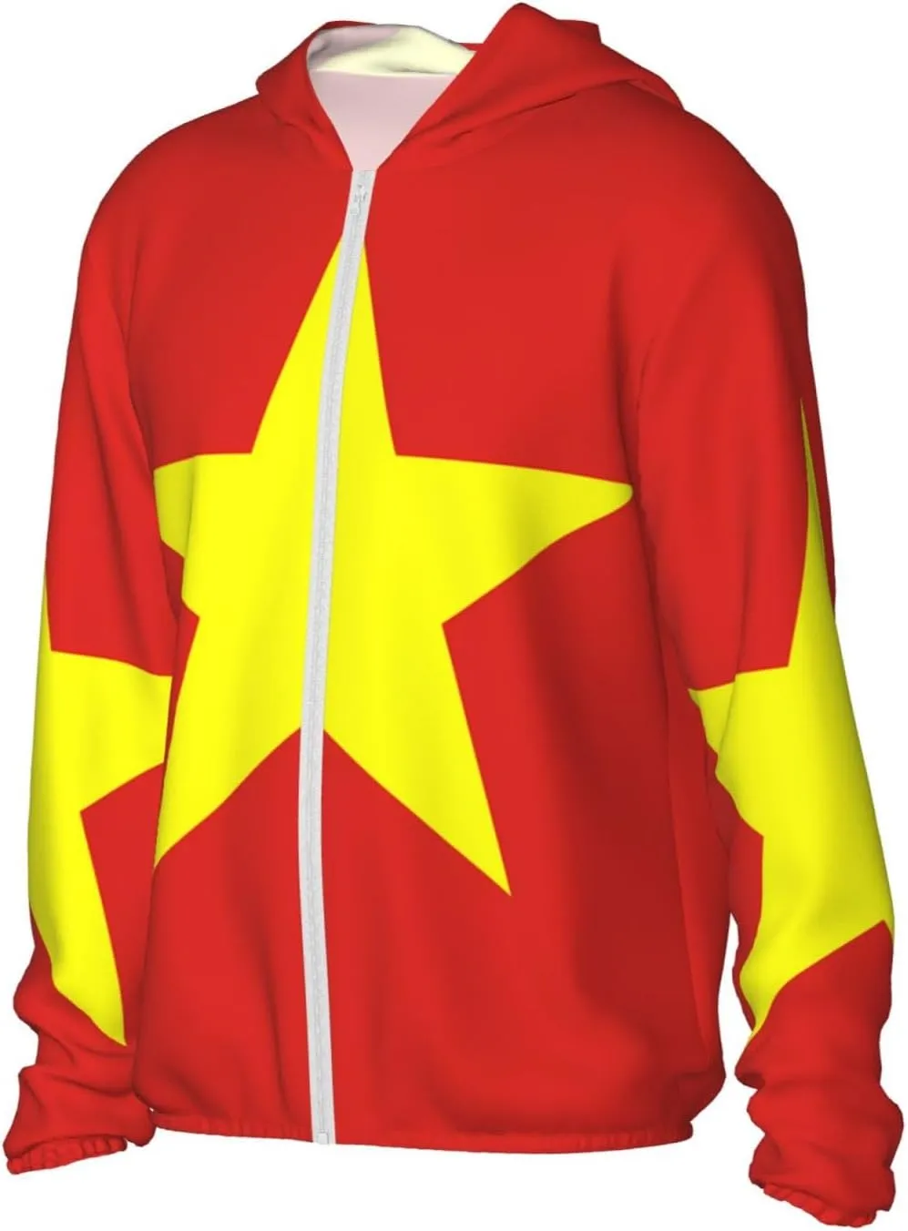 Lightweight UV Protection Sun Jacket, Vietnamese Flag Print Sportswear Hooded Sunblock Shirt for Outdoor