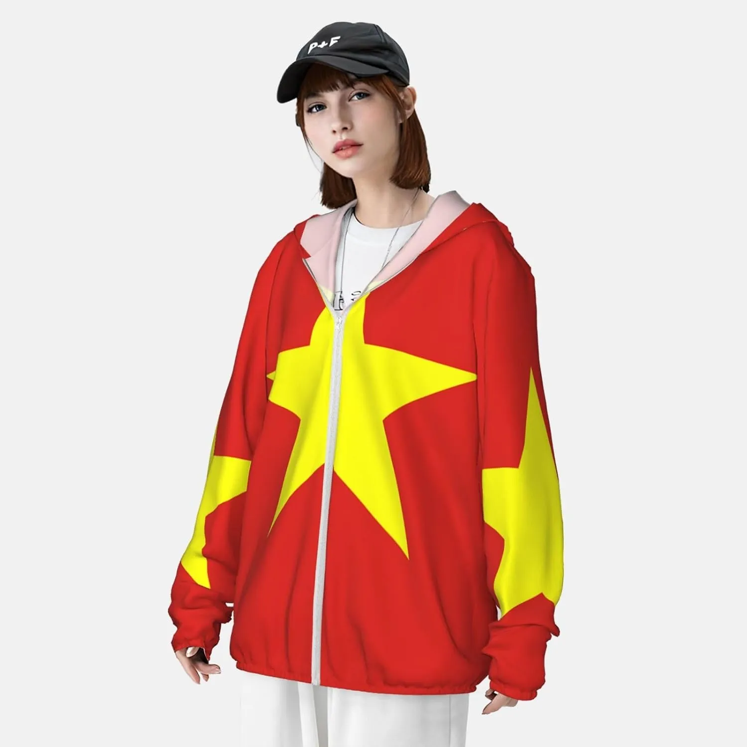Lightweight UV Protection Sun Jacket, Vietnamese Flag Print Sportswear Hooded Sunblock Shirt for Outdoor