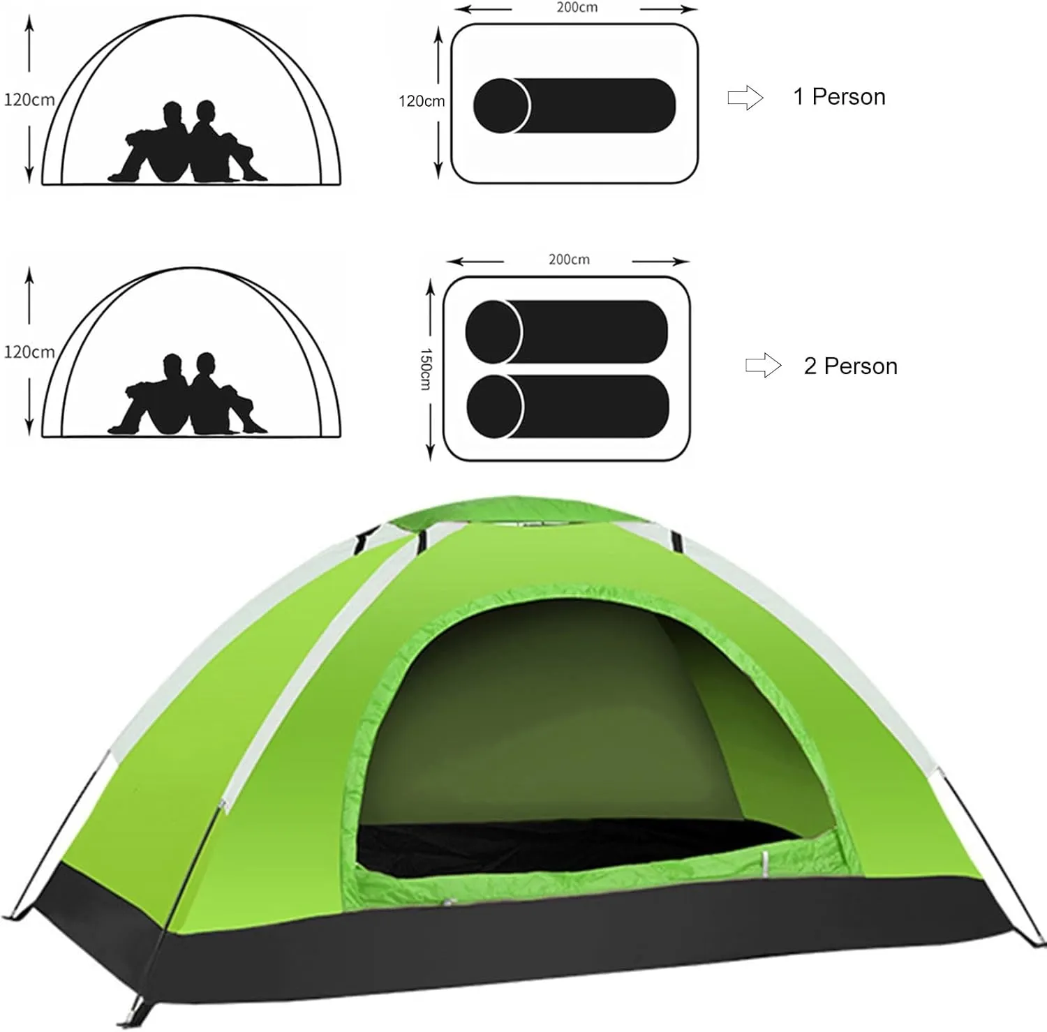 Lightweight Waterproof Camping Tent with Carrying Bag Double Door Easy Setup Oxford Fabric Fiberglass Poles Ventilated Screen Options for 1 2 Person Outdoor Hiking Backpacking