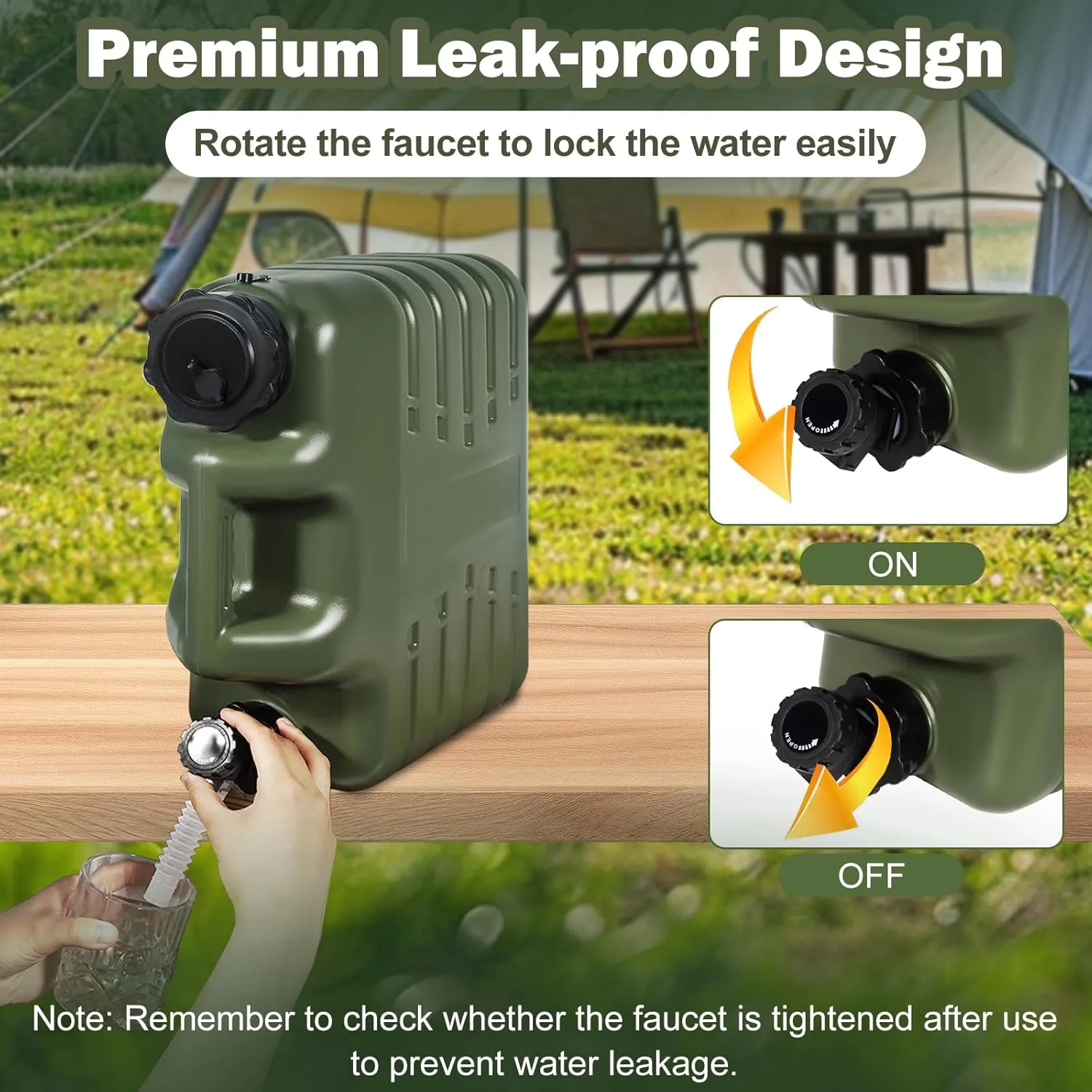 Lineslife Water Container with Spigot, 4 Gallon/15L Portable Water Storage, Camping Water Tank for Camping, Survival Gear and Supplies, Green