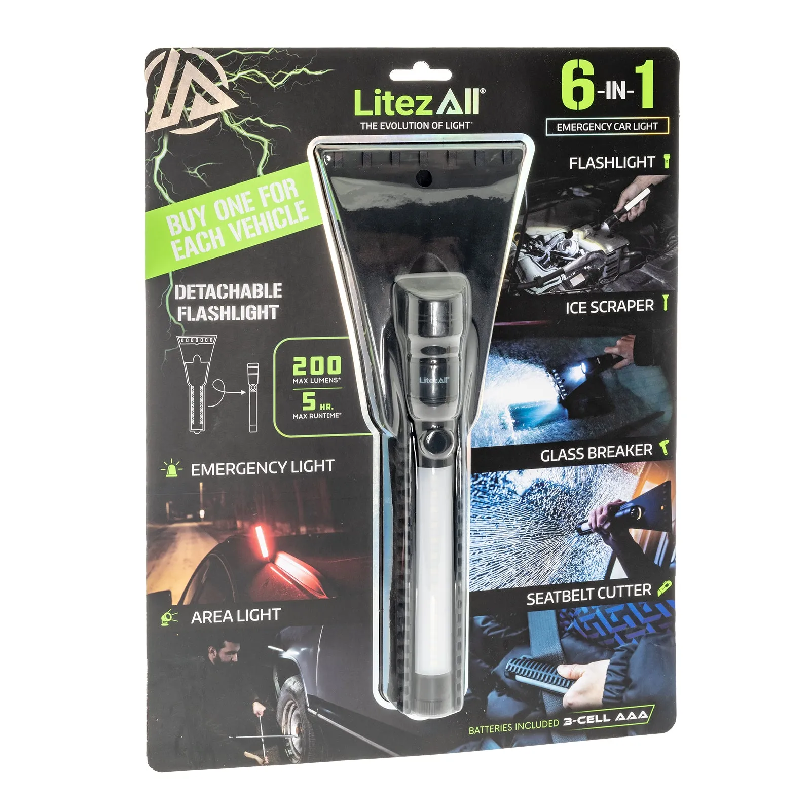 LitezAll Icy Light Ice Scraper with Removable Utility Flashlight