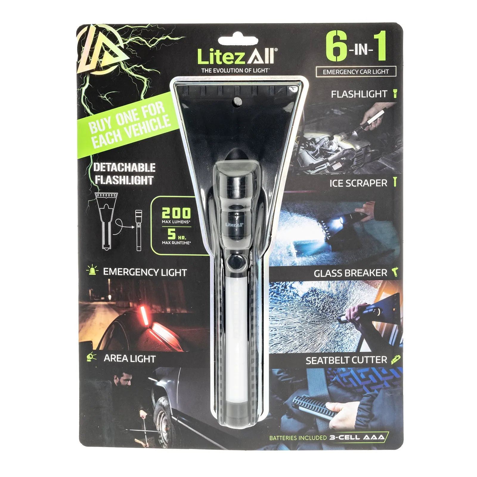 LitezAll Icy Light Ice Scraper with Removable Utility Flashlight