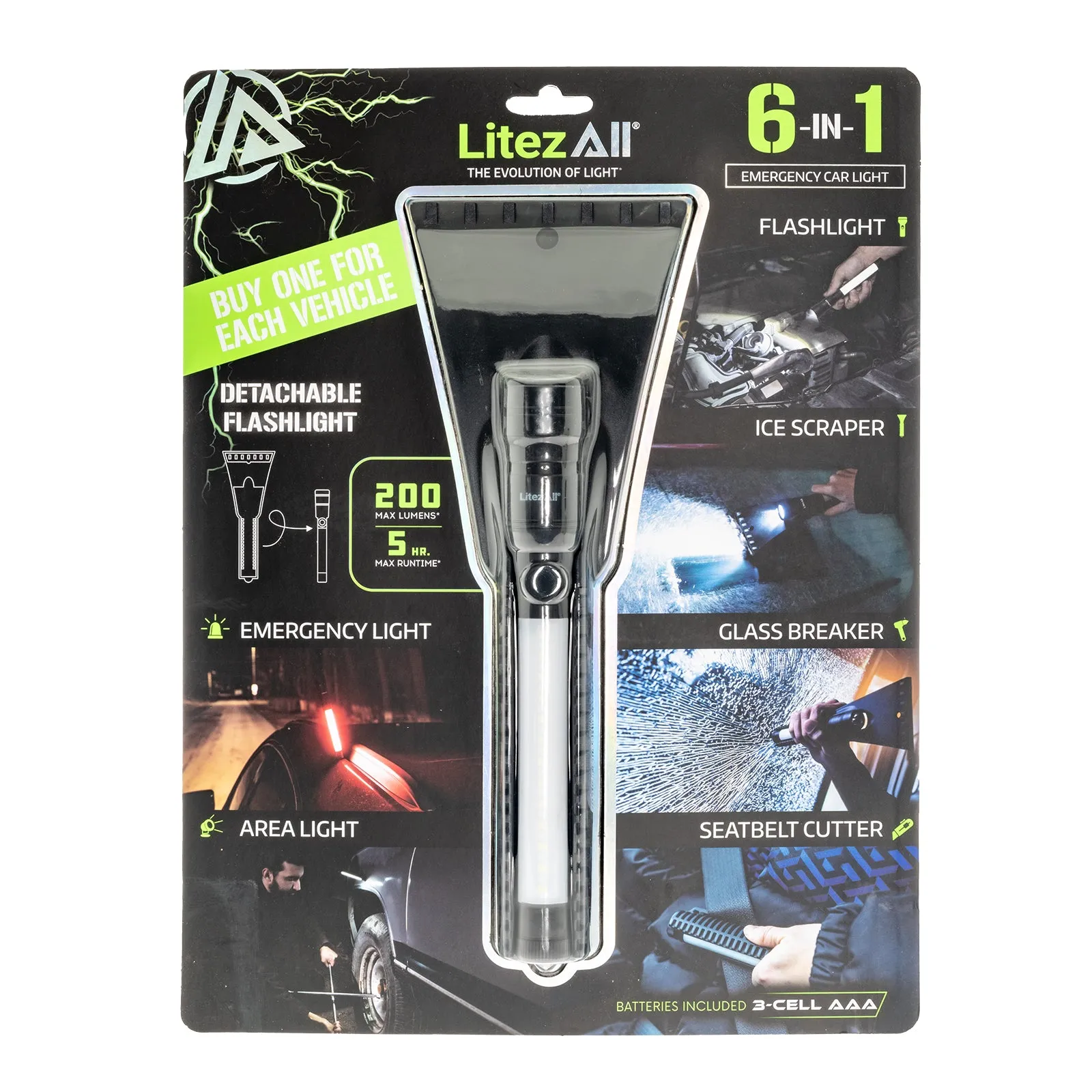 LitezAll Icy Light Ice Scraper with Removable Utility Flashlight
