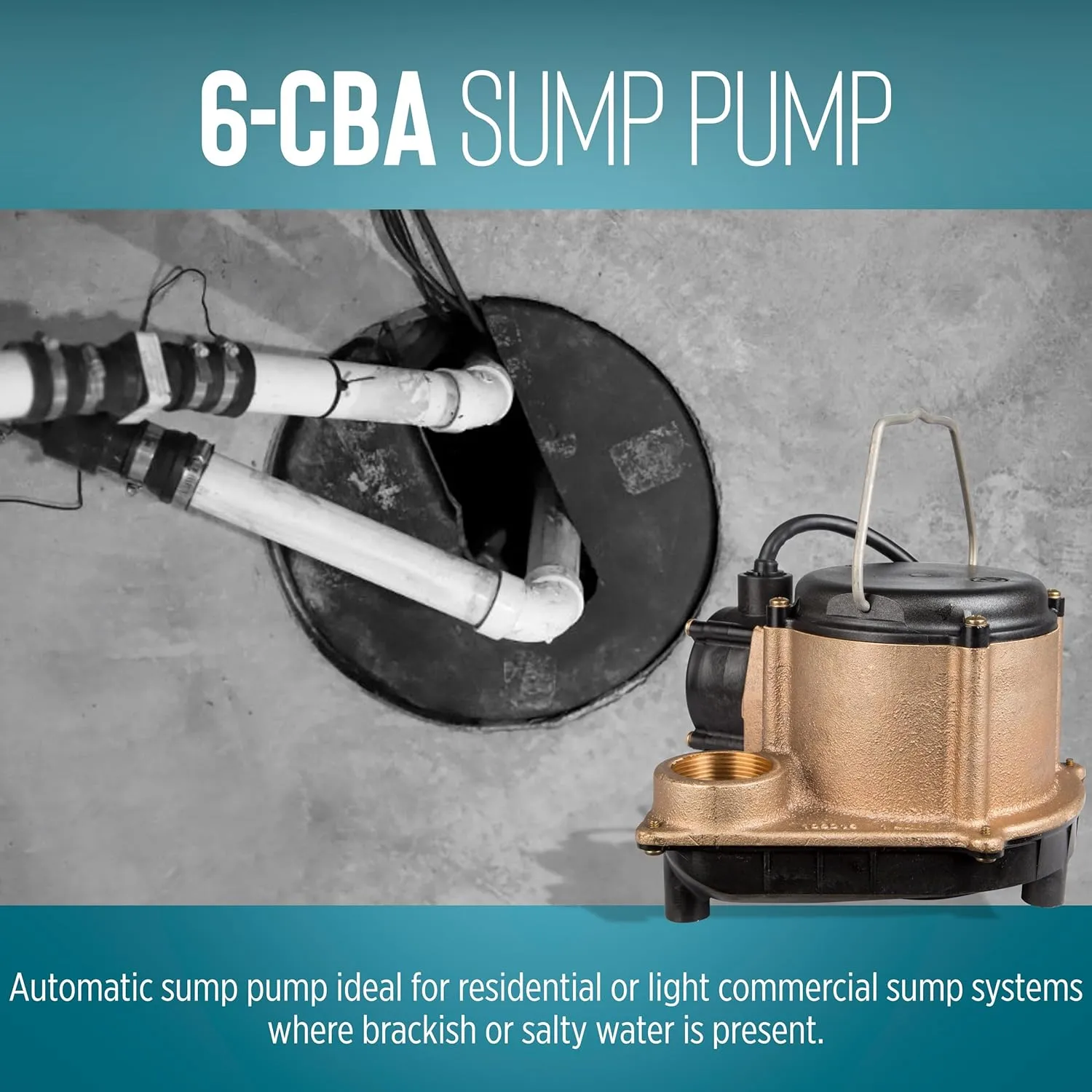 Little Giant 6-CBA 115-Volt, 1/3 HP, 2760 GPH, Automatic Submersible Epoxy Impregnated Cast Bronze Sump Pump for Salty/Briny Water Conditions with Integral Diaphragm Switch, 10' Cord, Bronze, 506357