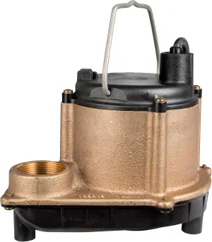 Little Giant 6-CBM 115-Volt, 1/3 HP, 2760 GPH, Manual (No Switch) Submersible Epoxy Impregnated Cast Bronze Sump Pump for Salty/Briny Water Conditions, 10' Cord, Bronze, 506257