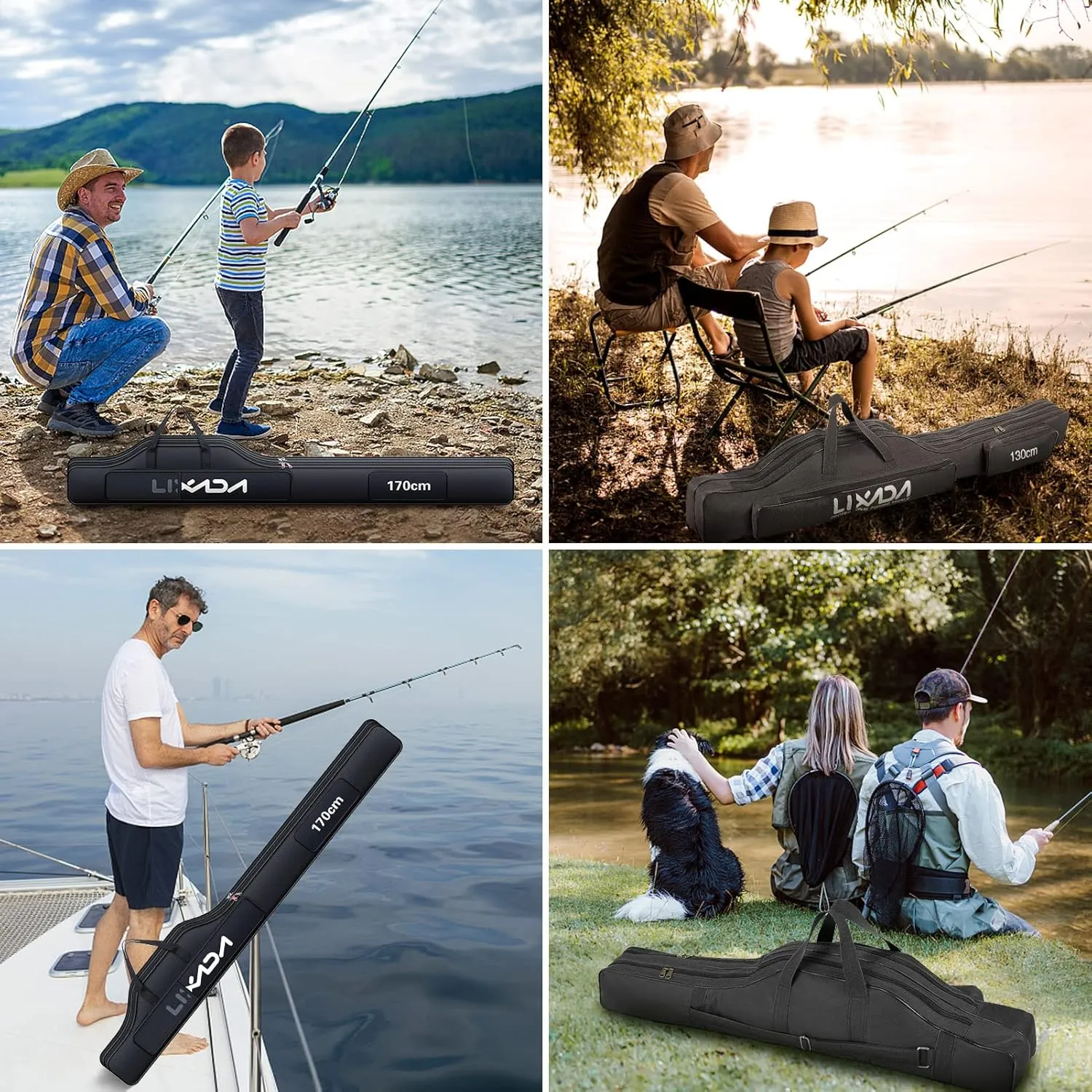 Lixada Fishing Rod Case, Portable Folding Fishing Rod Case Fishing Pole Reel Storage Bag Fishing Gears Organizer