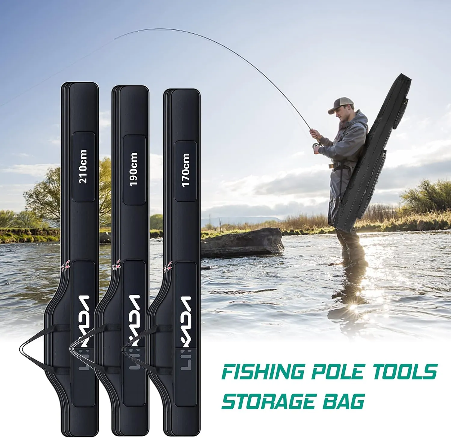 Lixada Fishing Rod Case, Portable Folding Fishing Rod Case Fishing Pole Reel Storage Bag Fishing Gears Organizer