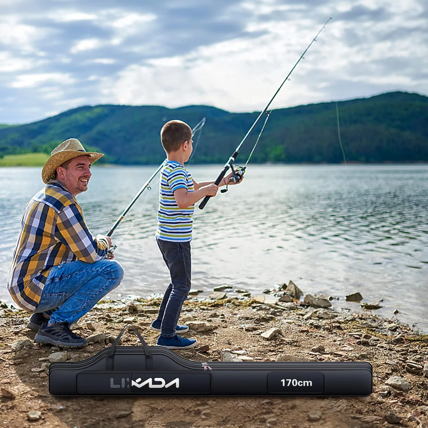 Lixada Fishing Rod Case, Portable Folding Fishing Rod Case Fishing Pole Reel Storage Bag Fishing Gears Organizer