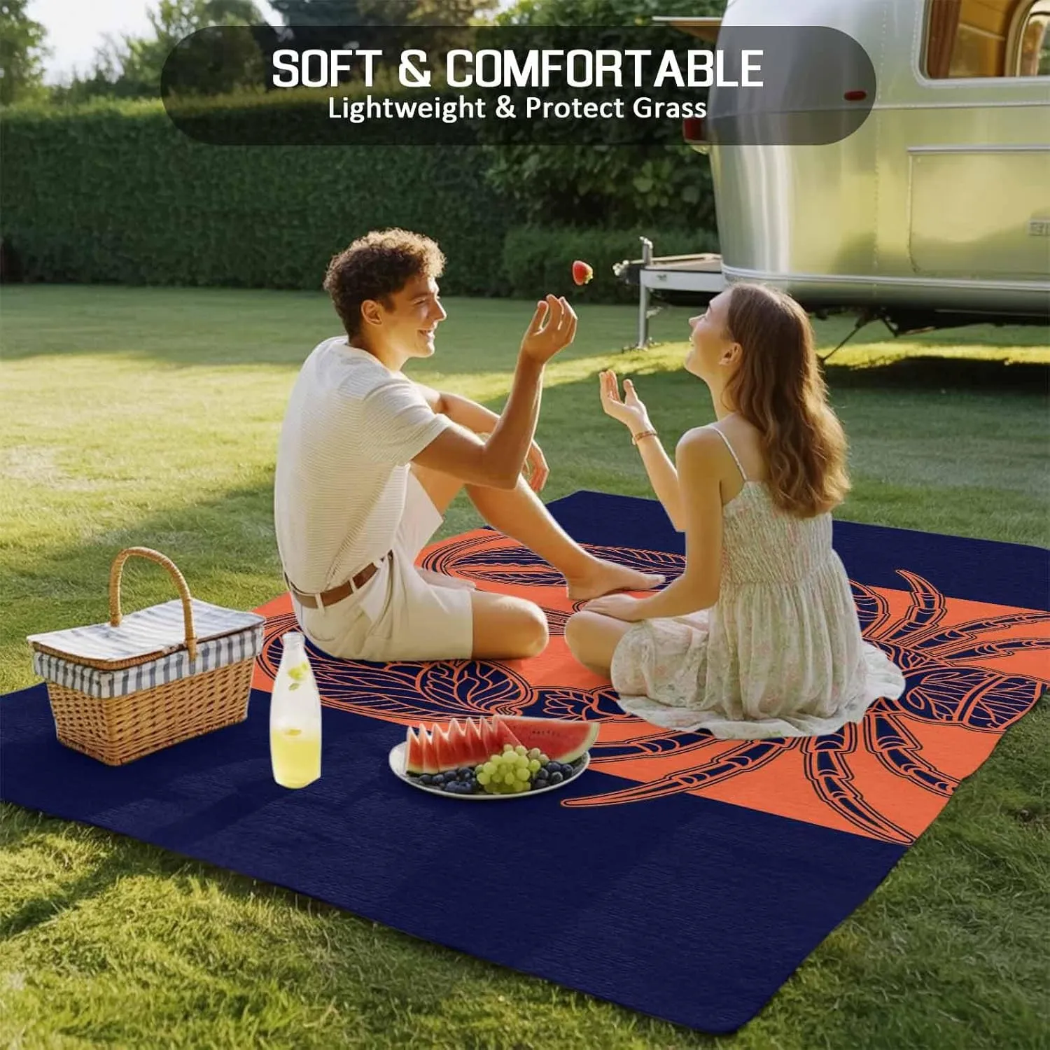 Lobster Navy Blue Outdoor Rug 4x6ft Large Patio Rug,Washable RV Camping Outside Area Runner Rug Mat,Boho Tropical Orange Stripe Summer Carpet for Picnic Backyard Deck Porch Balcony Beach & Indoor