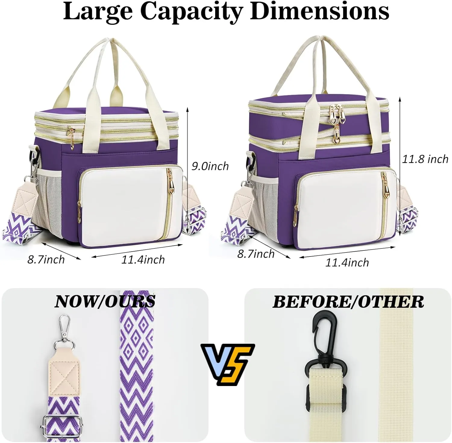 LOKASS Lunch Box for Women-16L-Insulated Lunch Bag Women, Expandable Double-layer Leakproof Cooler Bag with Upgrade Adjustable Shoulder Strap Ideal for Work/Picnics（Purple）