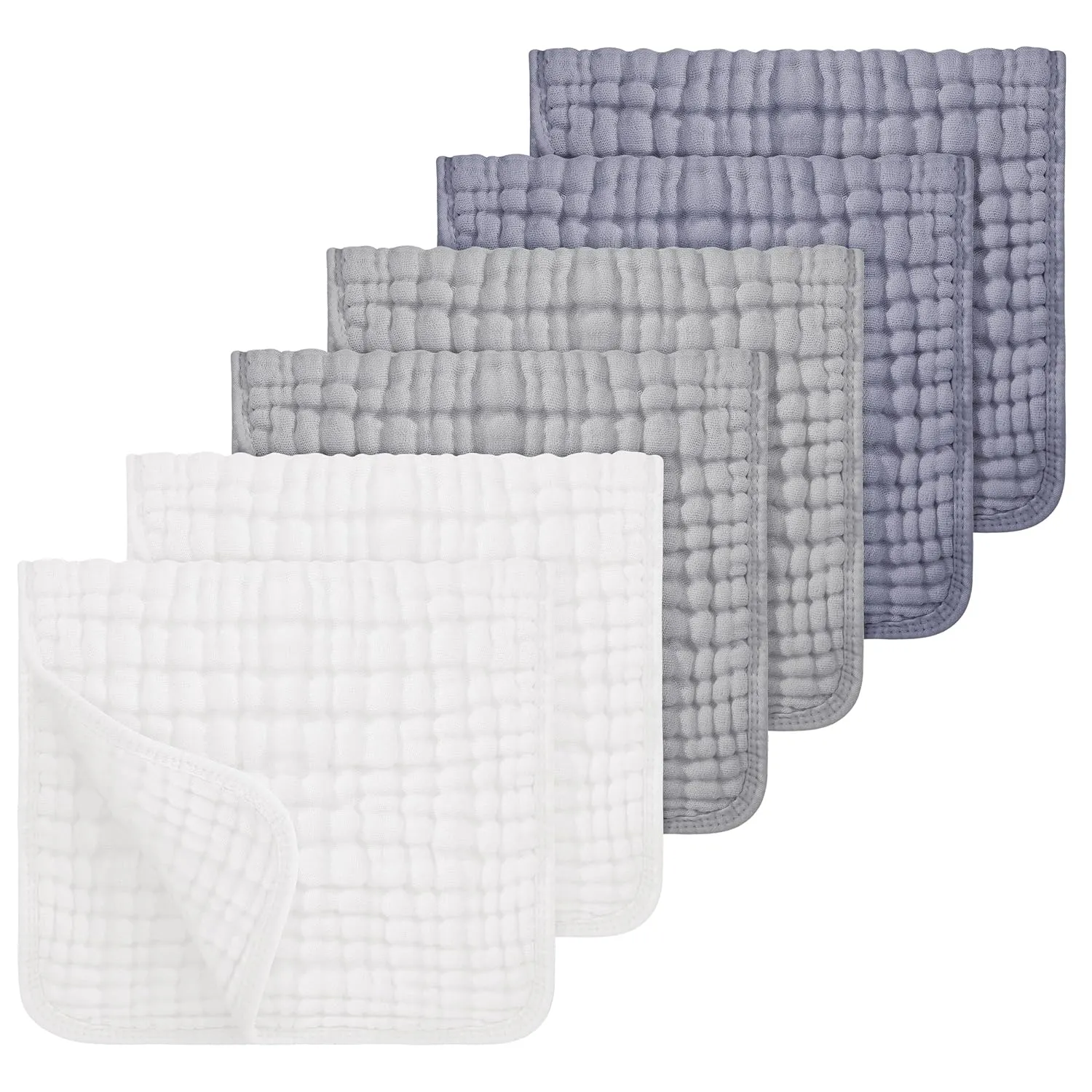 Looxii Muslin Burp Cloths 100% Cotton Muslin Cloths Large 20''x10'' Extra Soft and Absorbent 6 Pack Baby Burping Cloth for Boys and Girls White Gray