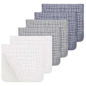 Looxii Muslin Burp Cloths 100% Cotton Muslin Cloths Large 20''x10'' Extra Soft and Absorbent 6 Pack Baby Burping Cloth for Boys and Girls White Gray
