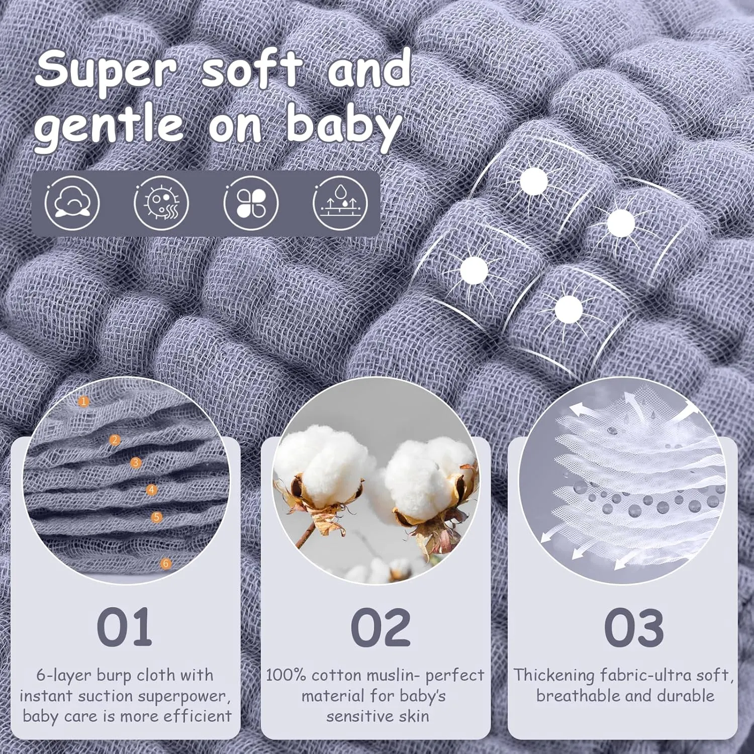 Looxii Muslin Burp Cloths 100% Cotton Muslin Cloths Large 20''x10'' Extra Soft and Absorbent 6 Pack Baby Burping Cloth for Boys and Girls White Gray
