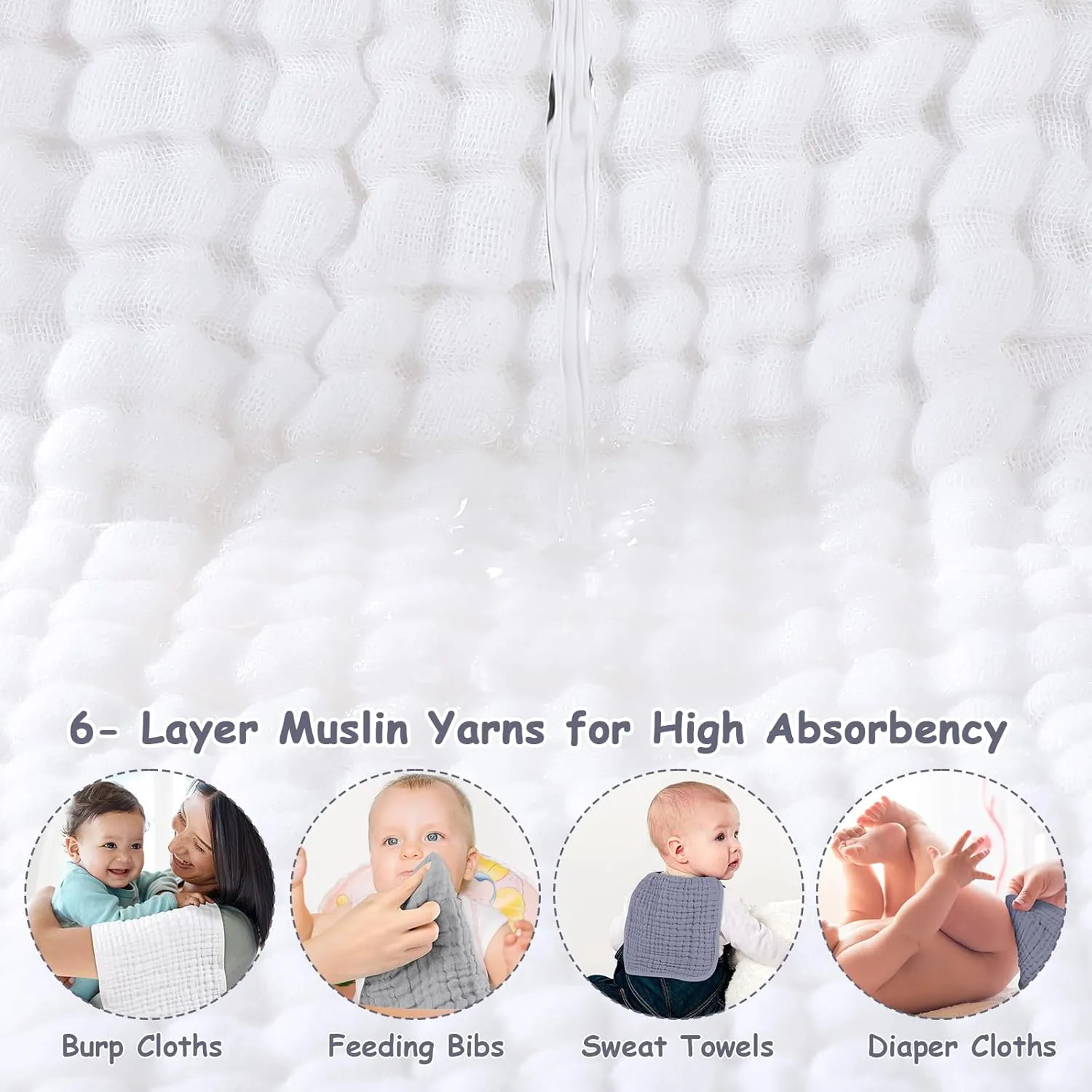 Looxii Muslin Burp Cloths 100% Cotton Muslin Cloths Large 20''x10'' Extra Soft and Absorbent 6 Pack Baby Burping Cloth for Boys and Girls White Gray