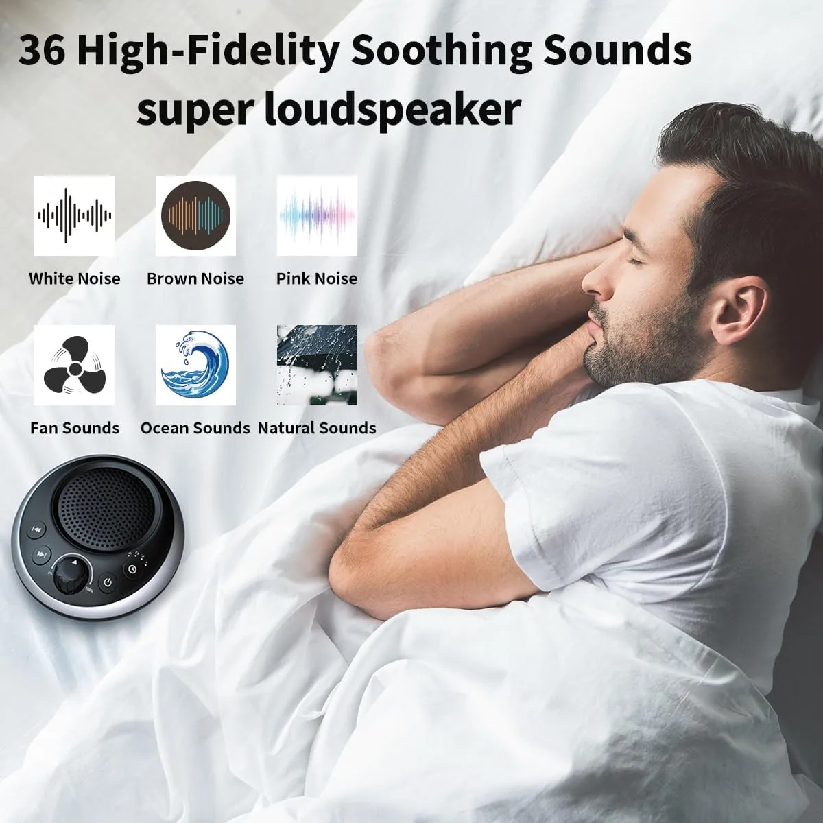 Loud Sound Machine White Noise Machine Nonstop Brown Noise Machine 30 Soothing Sounds for Baby Kids Adults Pink Noise Sleep Machine 36-Level Vol Auto-Off Timer Memory Function for Home Travel Office