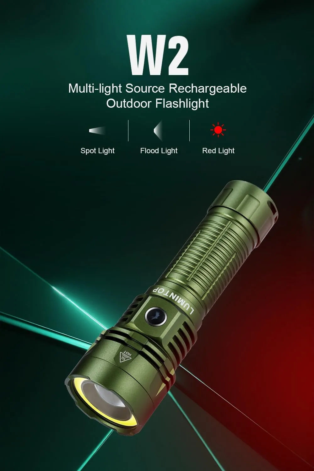 LUMINTOP W2 Flashlight, 700 Meters Super Bright LED COB Red & White Light, High Performance Rechargeable Tactical Flashlight, 7 Modes for Hunting, Camping, Emergency