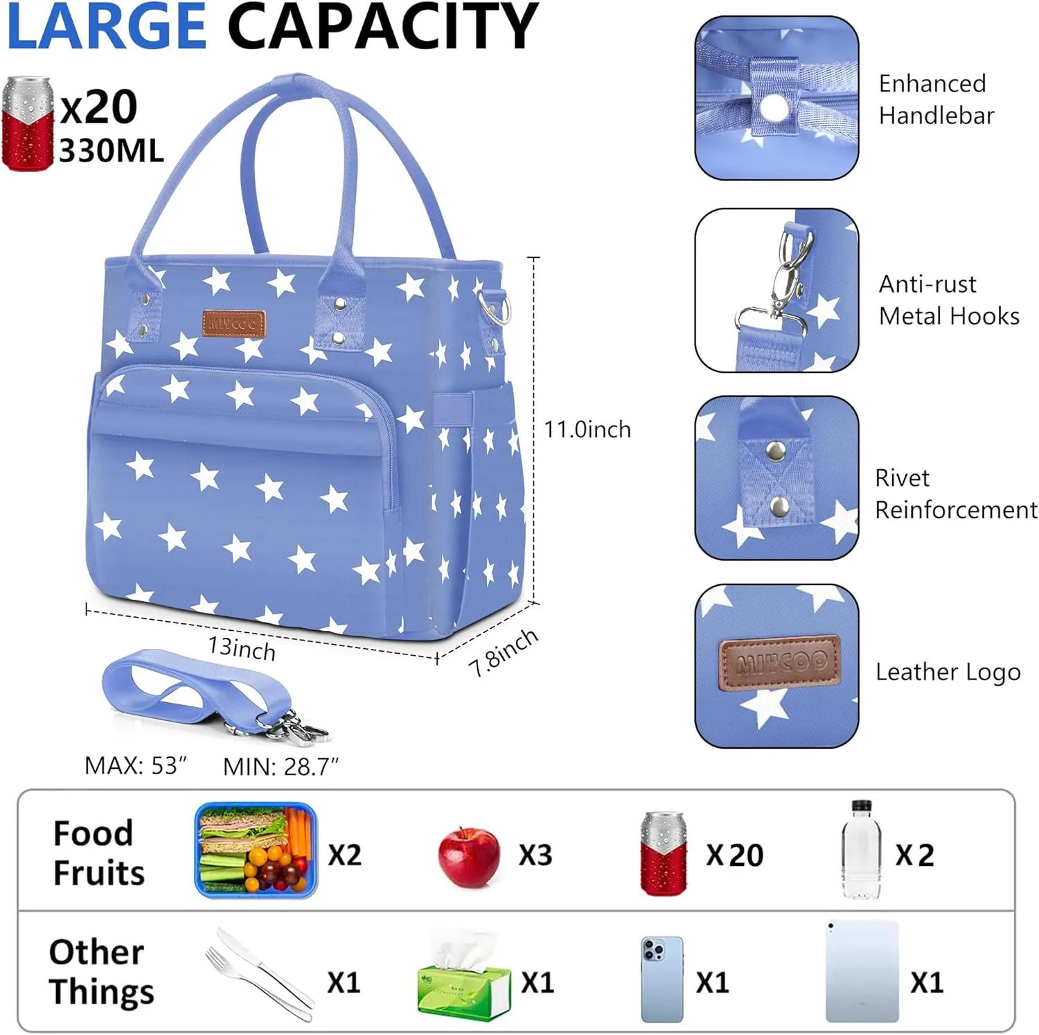 Lunch Bag Lunch Box Women - Leakproof Insulated Lunch Cooler Bag for Women - Large Lunch Tote Bags Adults, Blue Pentagram