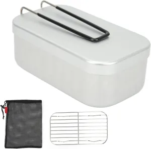 Lunch Box Rack Set, Portable Aluminum Alloy Camping Box Storage Bag Foldable Handle Box Heat Insulation for Picnic Camping Hiking Fishing