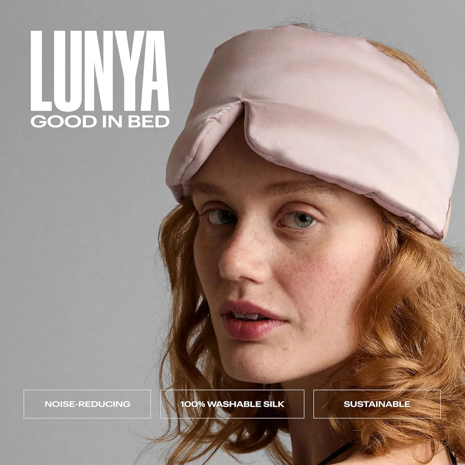 Lunya Sleep Mask with Box - Washable Silk Sleeping Mask and Headband for Beauty Routines - Thermoregulating Comfort - Delicate Pink - Small