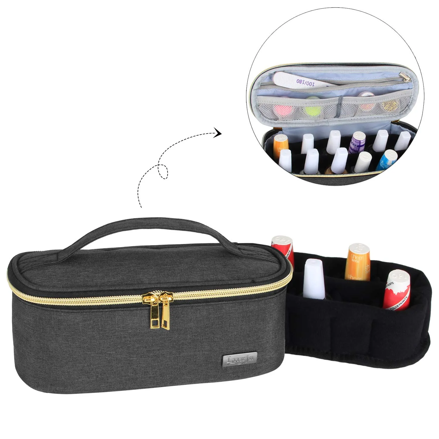 Luxja Nail Polish Organizer - Holds 12 Bottles (15ml - 0.5 fl.oz), Nail Polish Case for Polish and Small Tools, Black