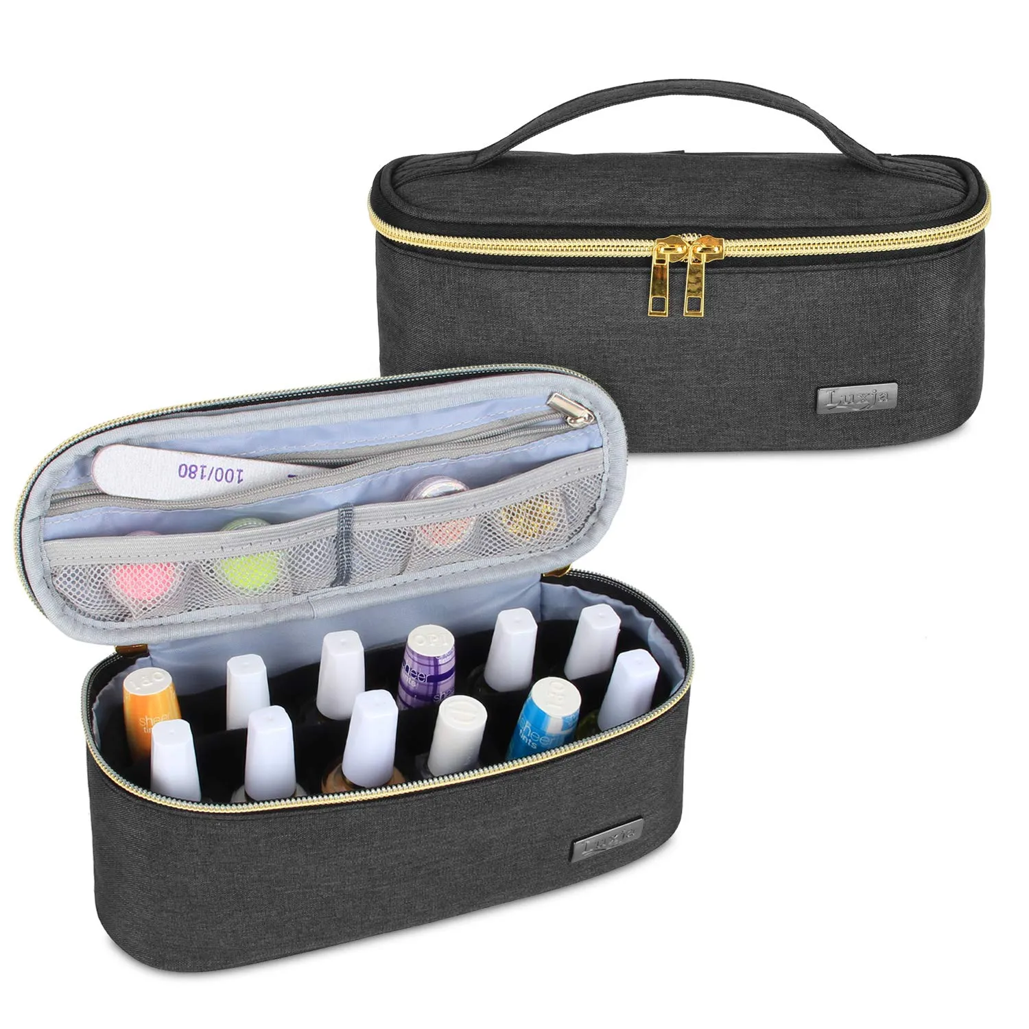 Luxja Nail Polish Organizer - Holds 12 Bottles (15ml - 0.5 fl.oz), Nail Polish Case for Polish and Small Tools, Black