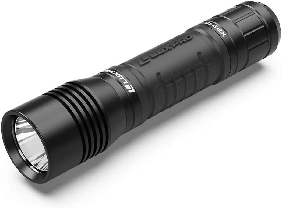 LUXPRO Pro Series 800 Lumen LED Rechargeable Flashlight - Features Patented TackGrip with Aircraft-Grade Aluminum and LPE Optics - Camping Accessories with Micro USB Charge Port - Batteries Included