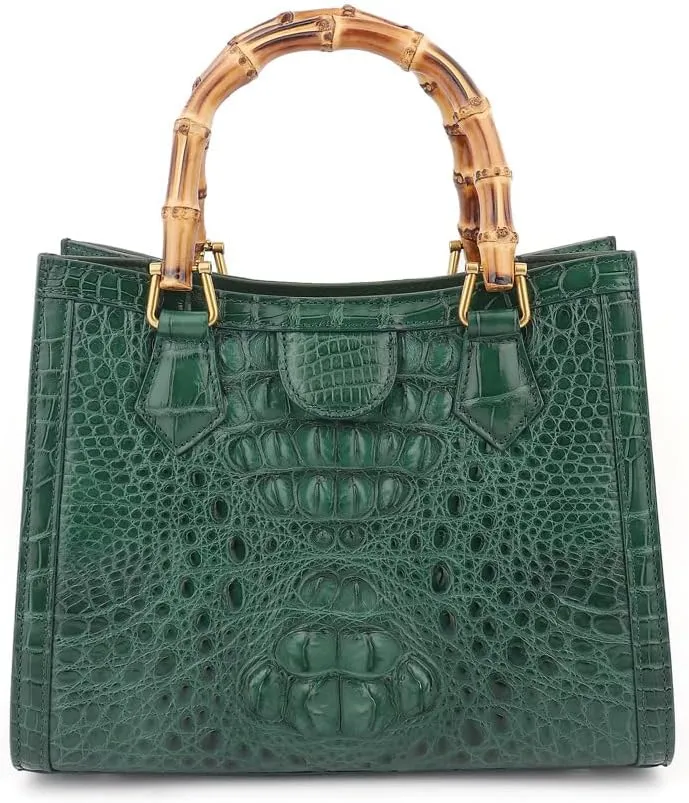 Luxury Tote Crocodile Bag Python Crocodile Leather Bag with Bamboo Top-Handle Satchel Handbags– Compact, Stylish & Versatile