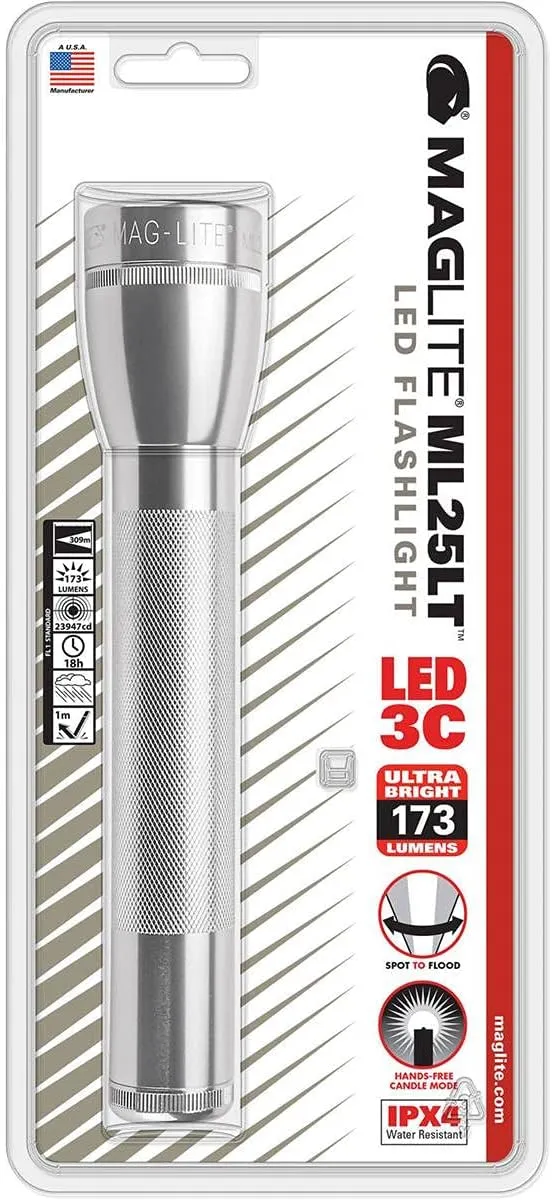 Mag Instrument Maglite ML25LT-S3106 LED 3-Cell C Flashlight, Silver