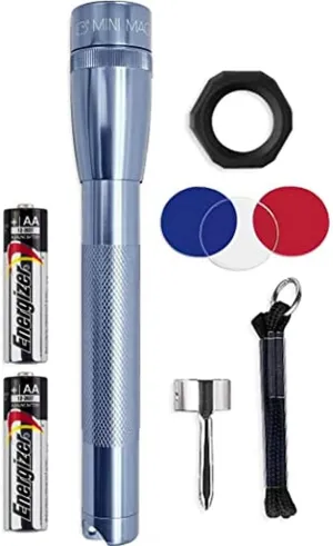 MagLite Mini LED Flashlight - Ultra Bright 127 Lumens, Adjustable Beam, Water-Resistant IPX4, Shock Resistant, 2 Power Modes, includes 2 AA Premium Alkaline Batteries - (Combo Pack, Gray)