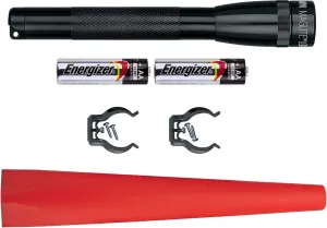 MAGLITE Safety Pack - MINI MAG 2-Cell AA LED Flashlight, Black, Compact, IP2201G – Wand, Red