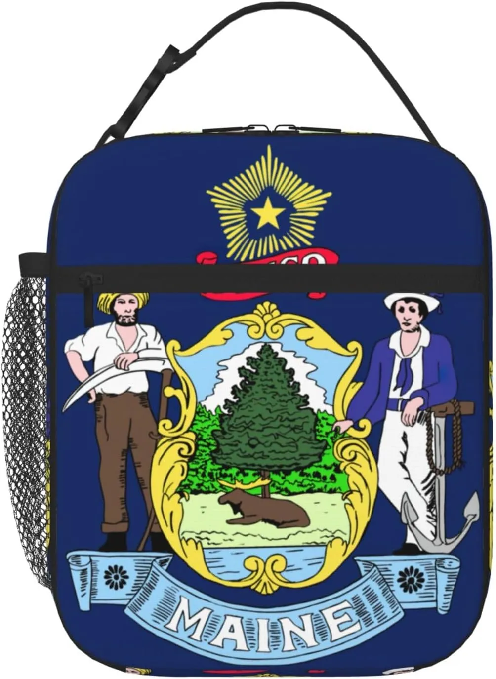 Maine State Flag Print Unisex Beach Insulated Cooler Lunch Bag For Work, Travel 8x4x 10in Lunch Boxes