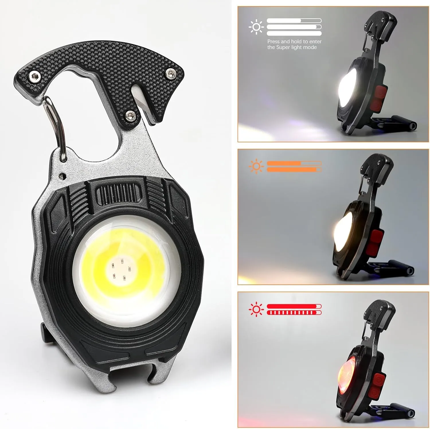 MAKDAK Cob Keychain Work Light 2PC Rechargeable EDC Keychain flashilight 7 Modes 1600Lumen high Lumen Flashlights for Emergencies Led Flashlight (Black)