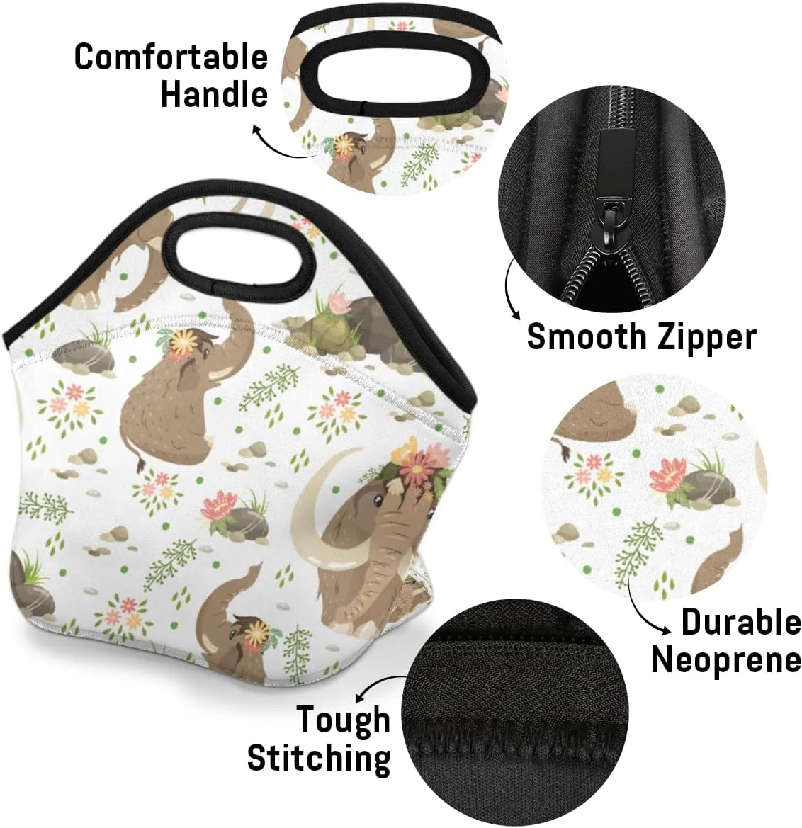 Mammoth Neoprene Lunch Bag Reusable Insulated Lunch Box Soft Lightweight Lunch Tote Bag for Women Men Work Office Washable Meal Prep Bags
