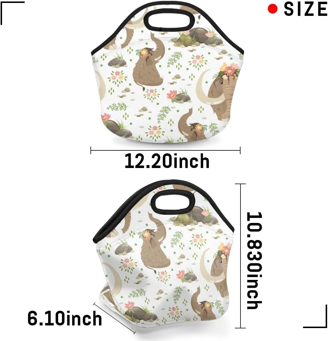 Mammoth Neoprene Lunch Bag Reusable Insulated Lunch Box Soft Lightweight Lunch Tote Bag for Women Men Work Office Washable Meal Prep Bags