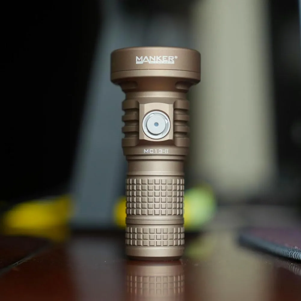 MANKER MC13 II (Standard Version, with Extender Tube) Rechargeable Adjustable Body Compact Flashlight, SFT40 LED 2000 Lumen 600m Beam Distance (Excluded Battery) (Sand)