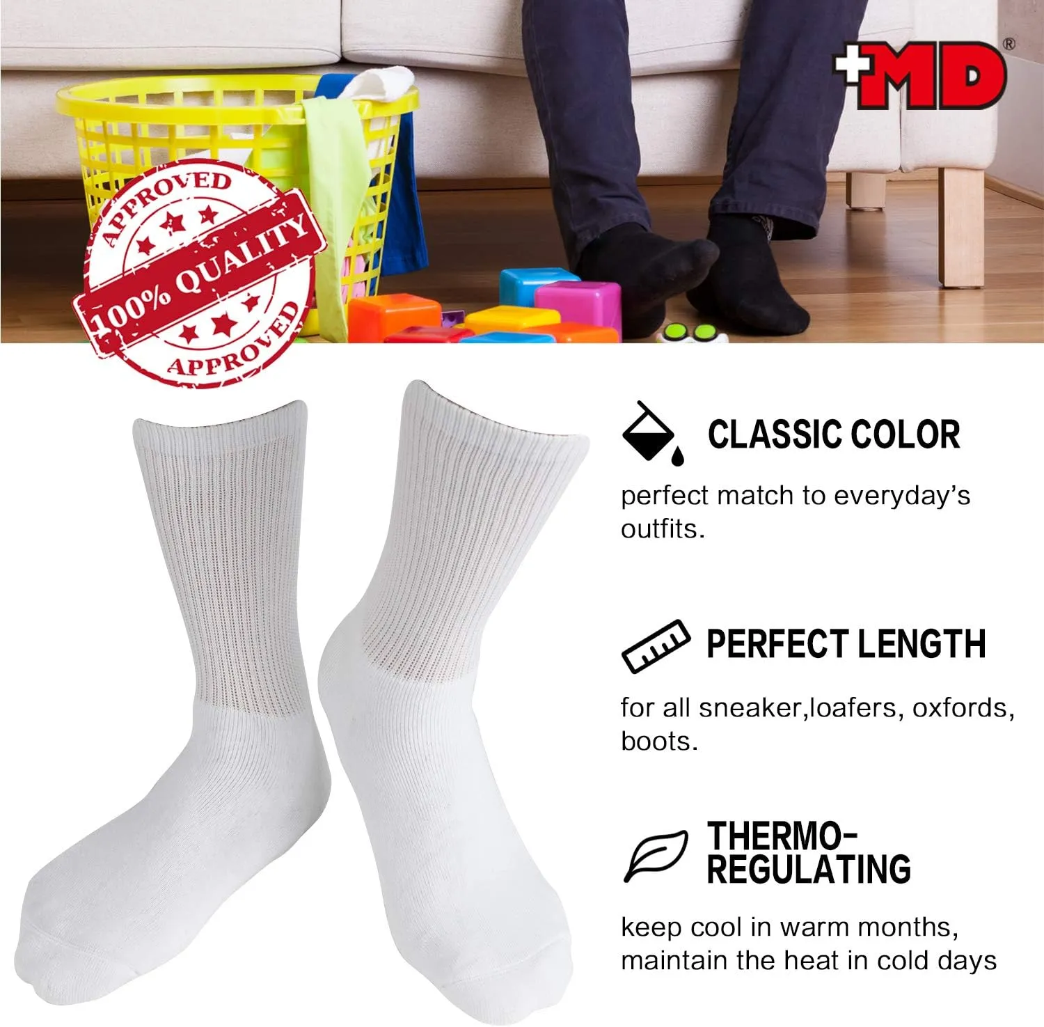  MD 6 Pack Mens Crew Socks Extra Heavy Full Cushion Work Socks Moisture Wicking Hiking Trekking Sports Casual Socks