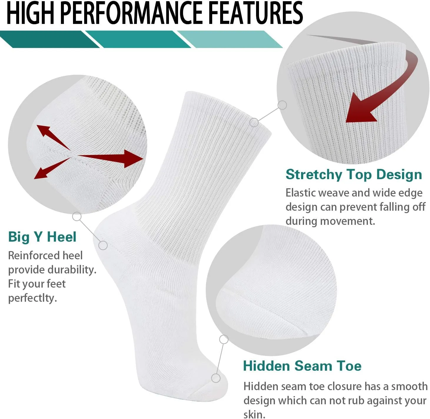  MD 6 Pack Mens Crew Socks Extra Heavy Full Cushion Work Socks Moisture Wicking Hiking Trekking Sports Casual Socks