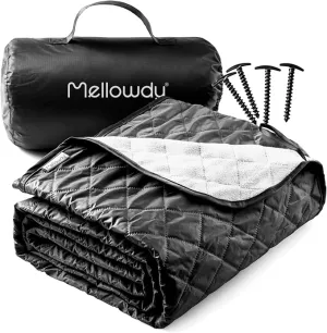 Mellowdy Easy-Carry Outdoor Blanket - Waterproof, Windproof, Warm, Utility Blanket for Camping, Picnic, Stadium, Beach, Gameday, Travel, Foldable with Carrying Bag (Jet Black,55x80 inch)
