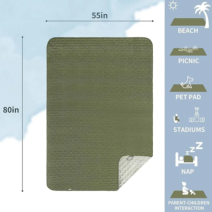 Mellowdy Easy-Carry Outdoor Blanket - Waterproof, Windproof, Warm, Utility Blanket for Camping, Picnic, Stadium, Beach, Gameday, Travel, Foldable with Carrying Bag (Olive Green, 55x80 inch)