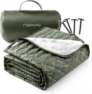 Mellowdy Easy-Carry Outdoor Blanket - Waterproof, Windproof, Warm, Utility Blanket for Camping, Picnic, Stadium, Beach, Gameday, Travel, Foldable with Carrying Bag (Olive Green, 55x80 inch)
