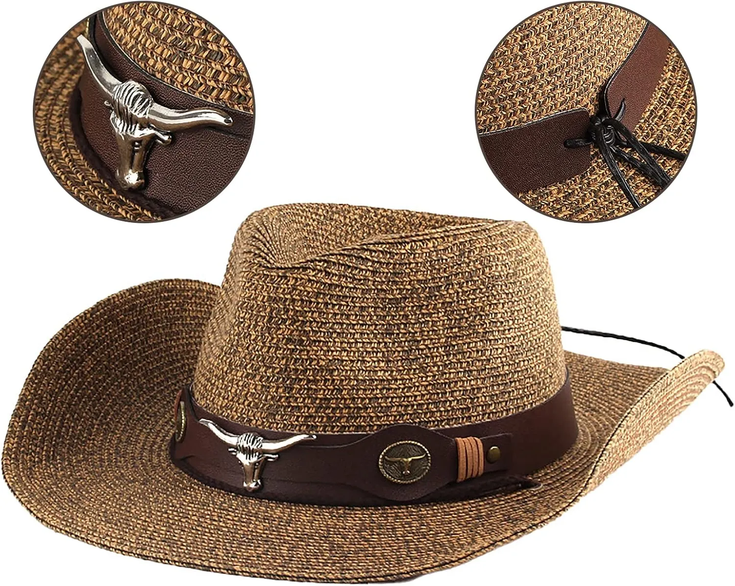 Men Cowboy Sun Hat Foldable Straw Hat Classic Western Newsboy Cap Summer Wide Brim Roll Up Raffia Cowboy Hat