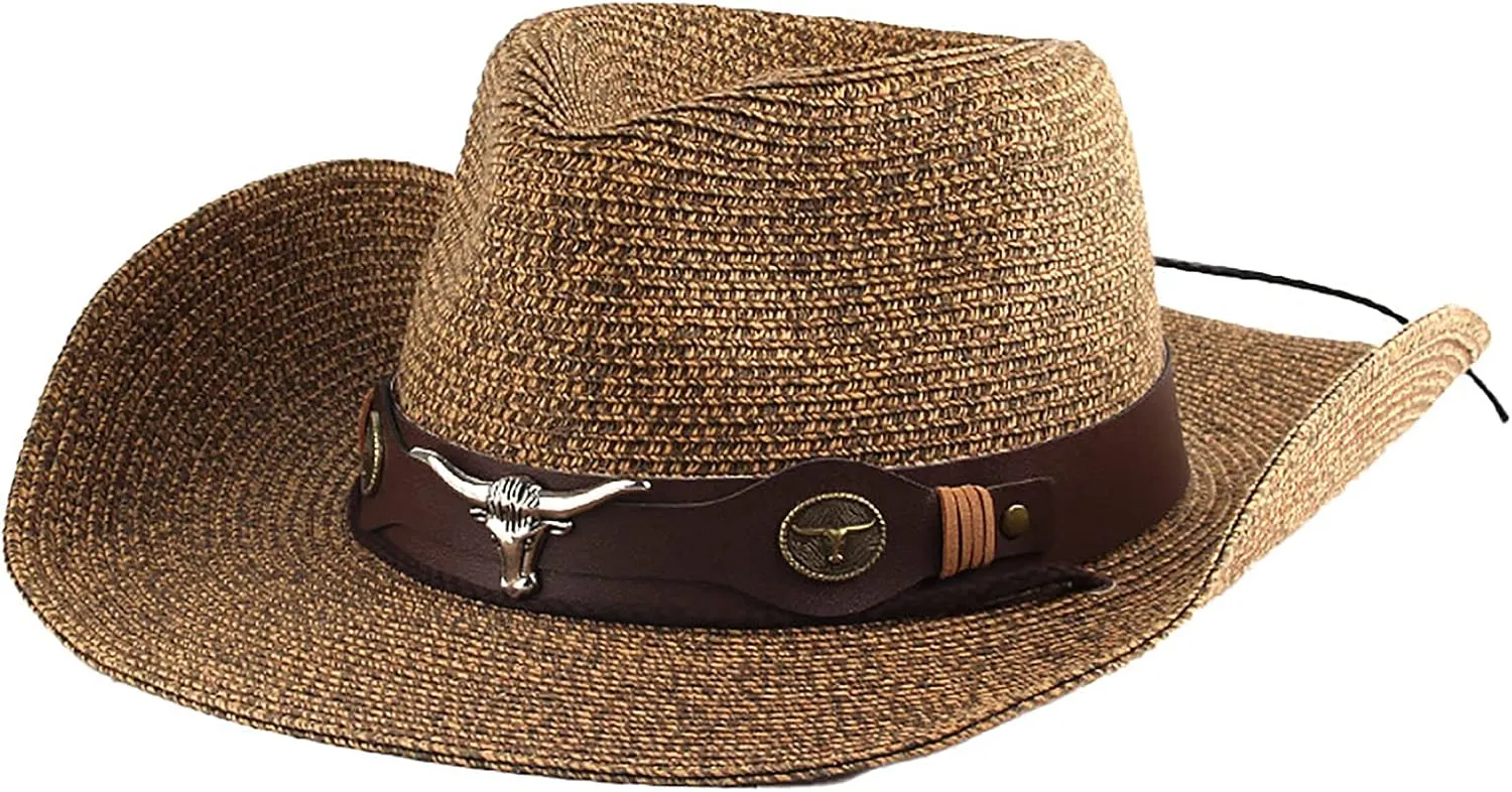 Men Cowboy Sun Hat Foldable Straw Hat Classic Western Newsboy Cap Summer Wide Brim Roll Up Raffia Cowboy Hat