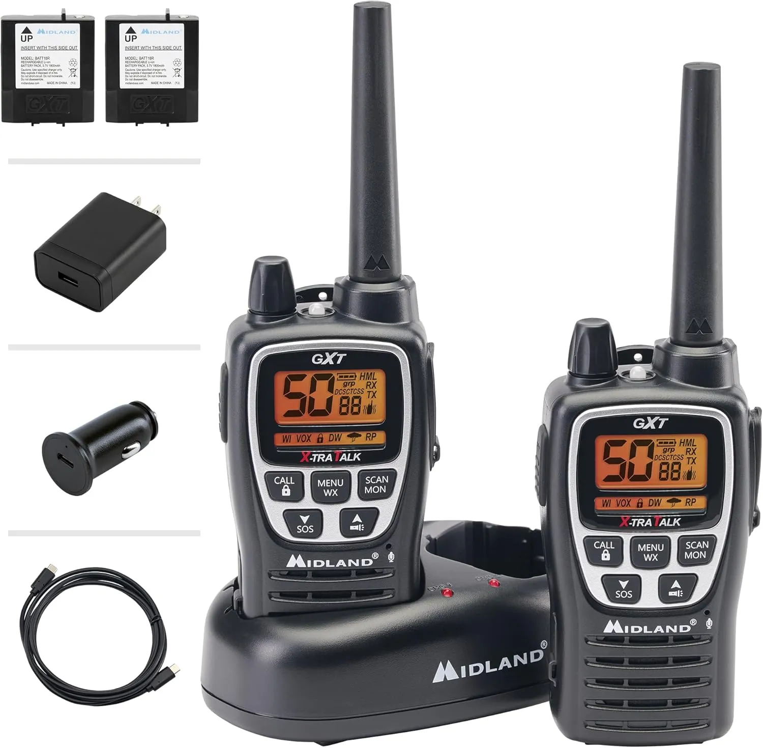 Midland GXT3000 GMRS Radio - 4 Pack Bundle w/Headsets & Chargers