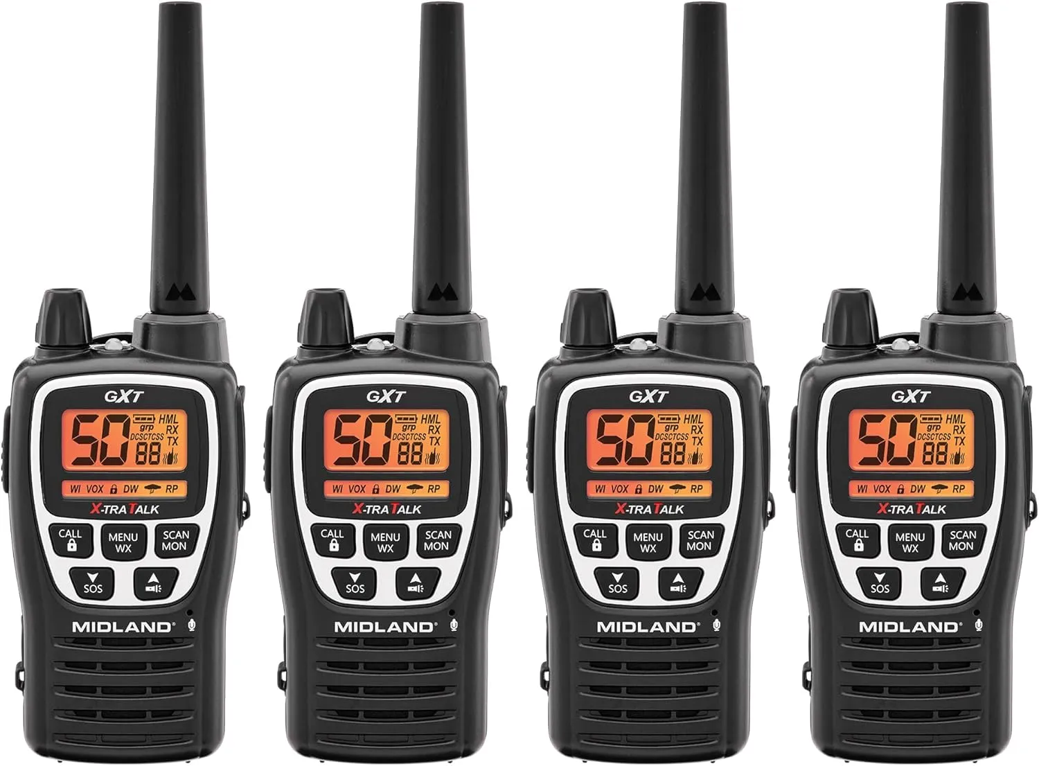 Midland GXT3000 GMRS Radio - 4 Pack Bundle w/Headsets & Chargers