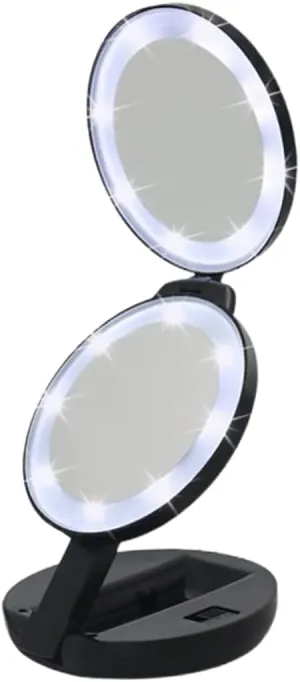 Mikinona Handheld Mirror Double-Sided 5X Magnification Led Lights Folding Compact Makeup Mirror for Women